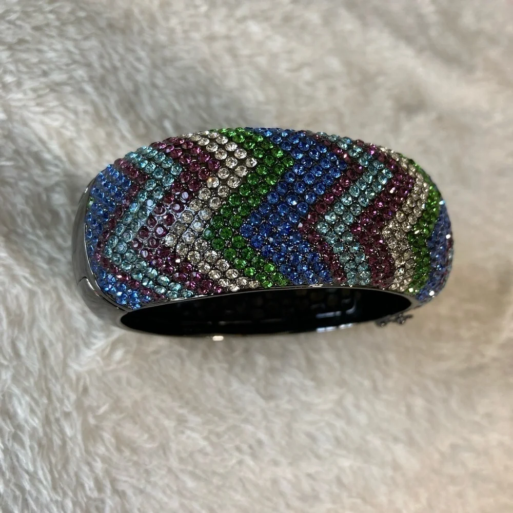 Akkad Multi Colored Crystals‎ Gun Metal Hinged Bracelet w/ Safety Clasps …